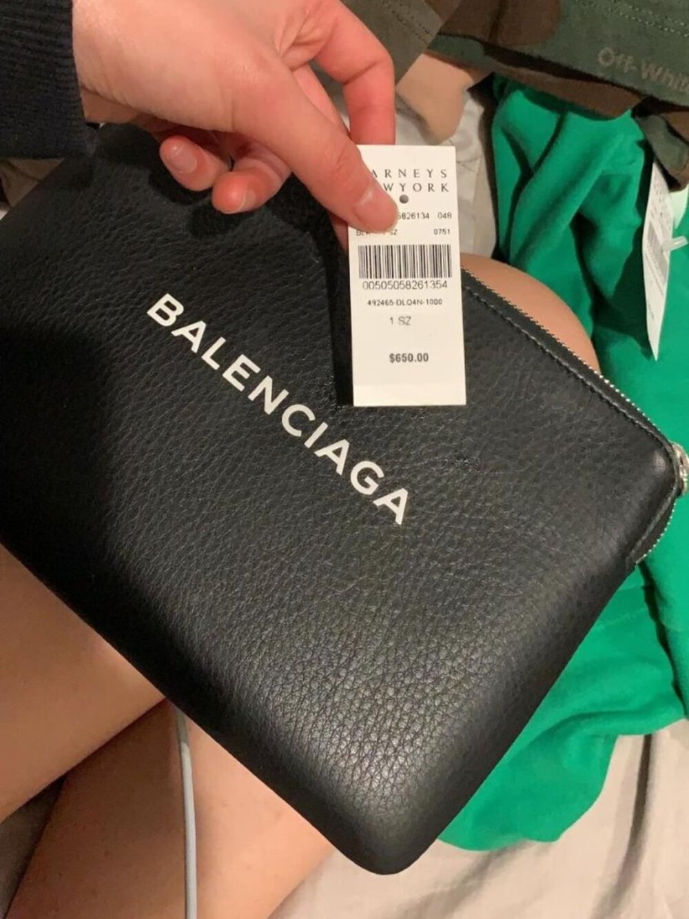 Balenciaga Everyday Logo Pouch M Black Leather Clutch 492465 With Cards